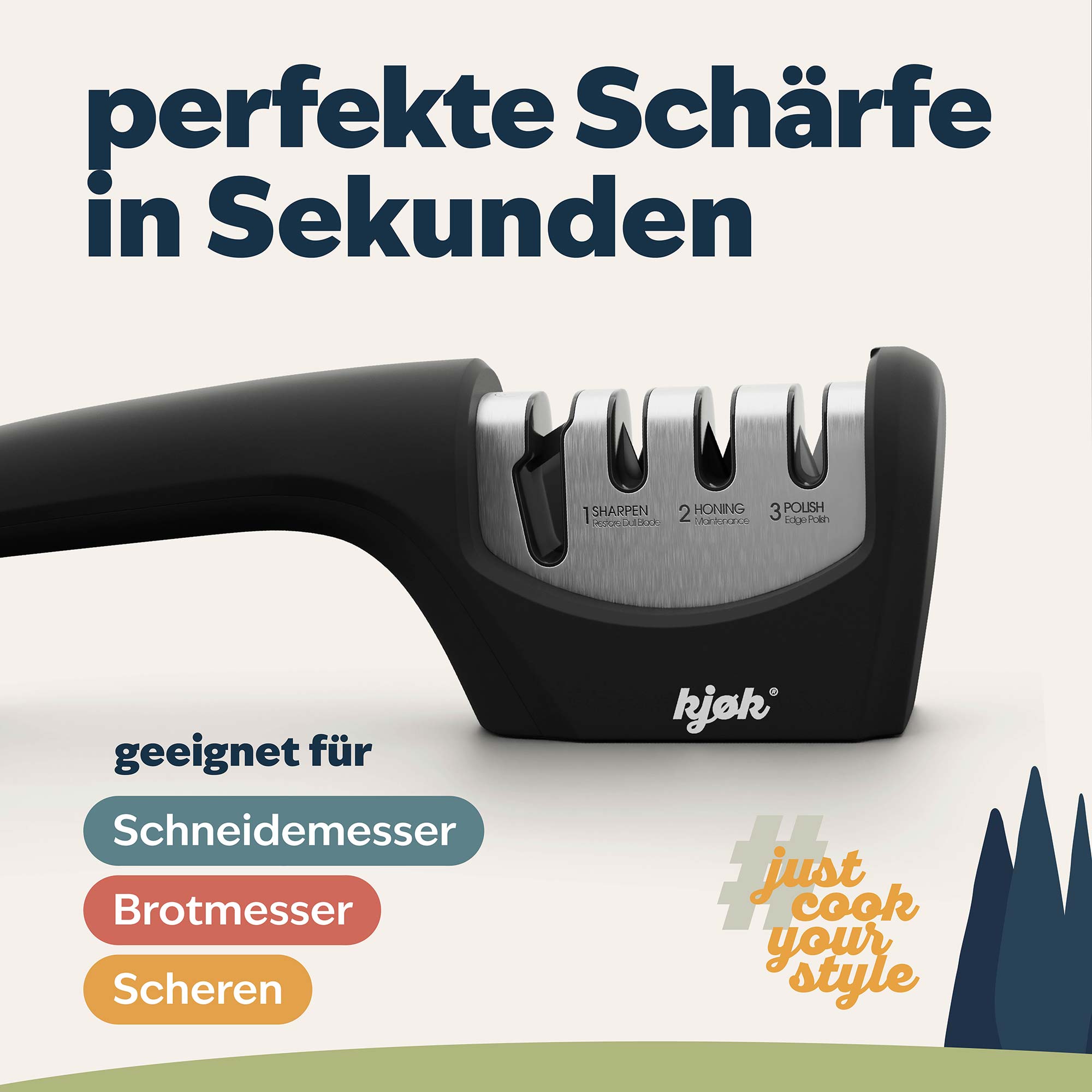 Nahaufnahme Schärfwerk von Messerschneider mit Sharpen, Honing und Polish