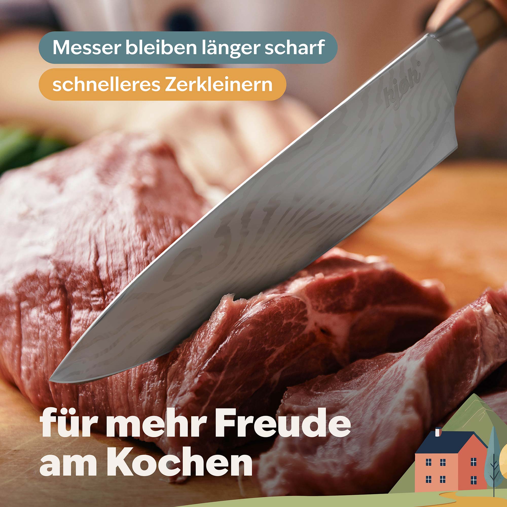 Messer von kjøk schneidet durch rohes Fleischfilet