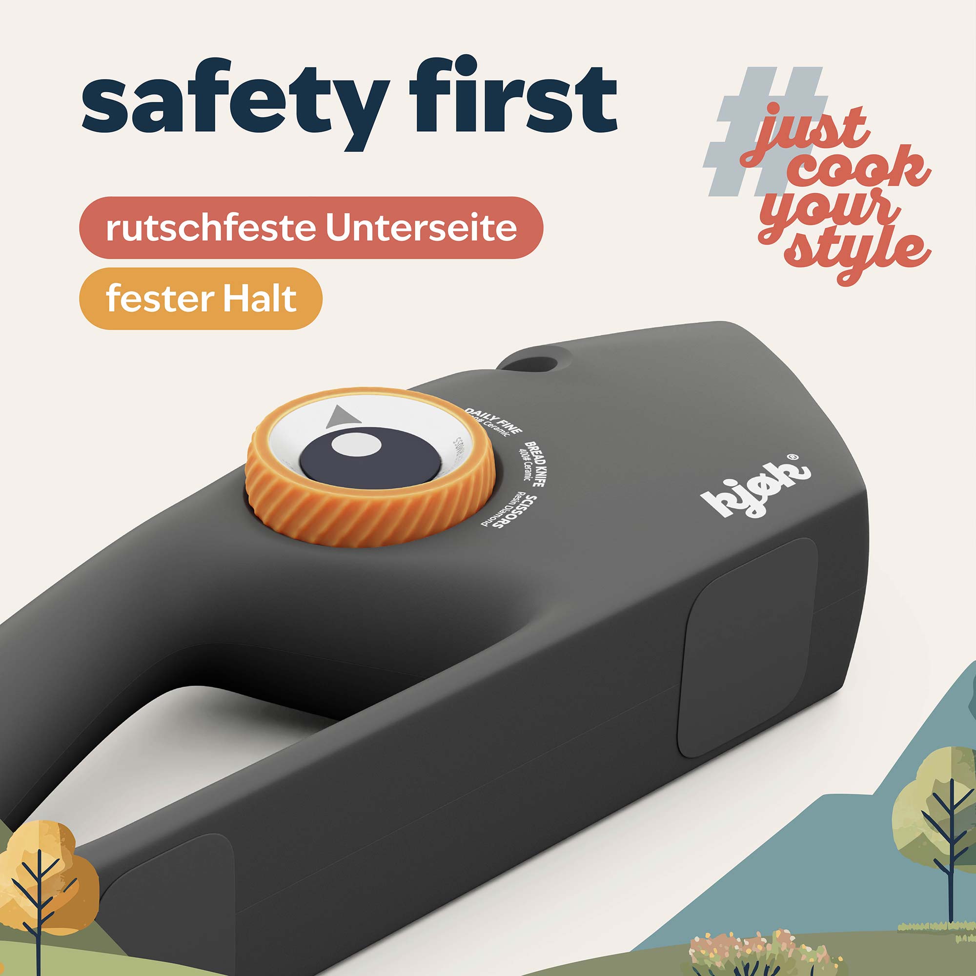 Rutschfeste Unterseite des 5in1 Messerschärfers mit Gummi