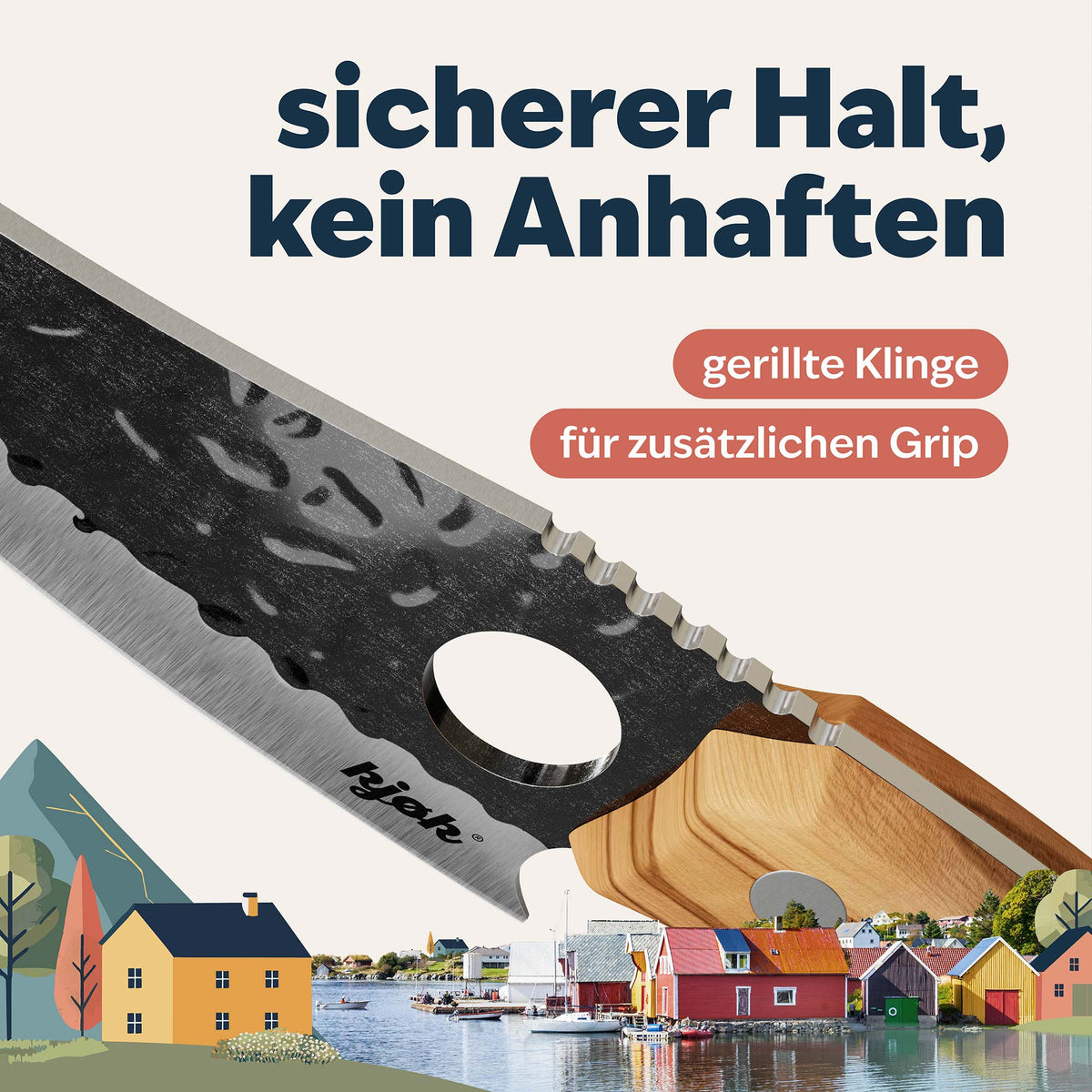 gerillte Klinge am Messer von kjøk für zusätzlichen Grip