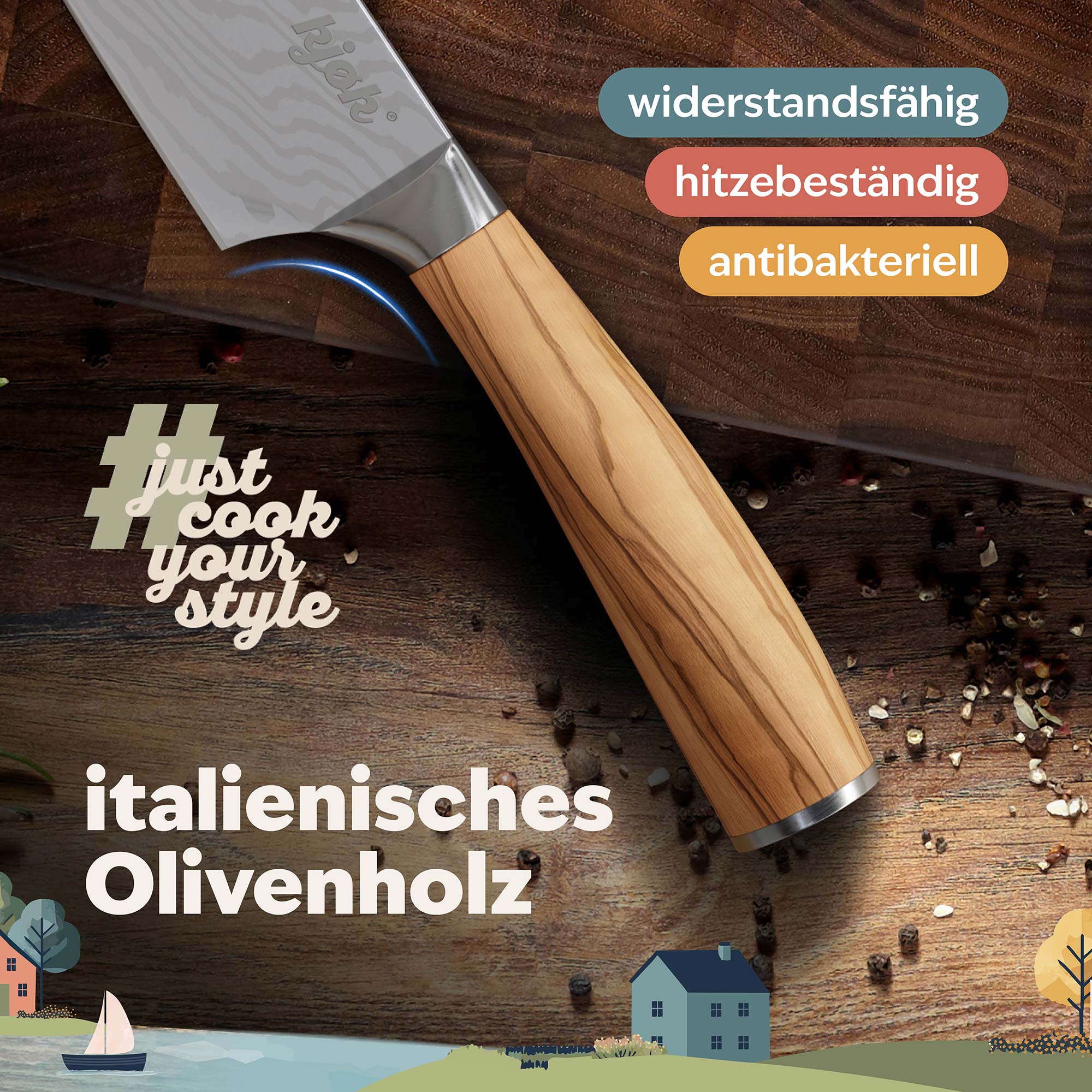 Küchenmesser mit Olivenholzgriff