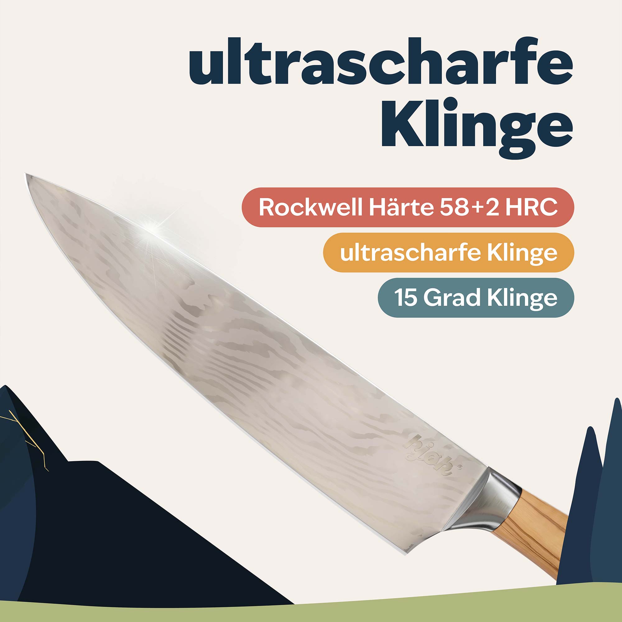 Chefmesser mit ultrascharfer 15 Grad Klinge