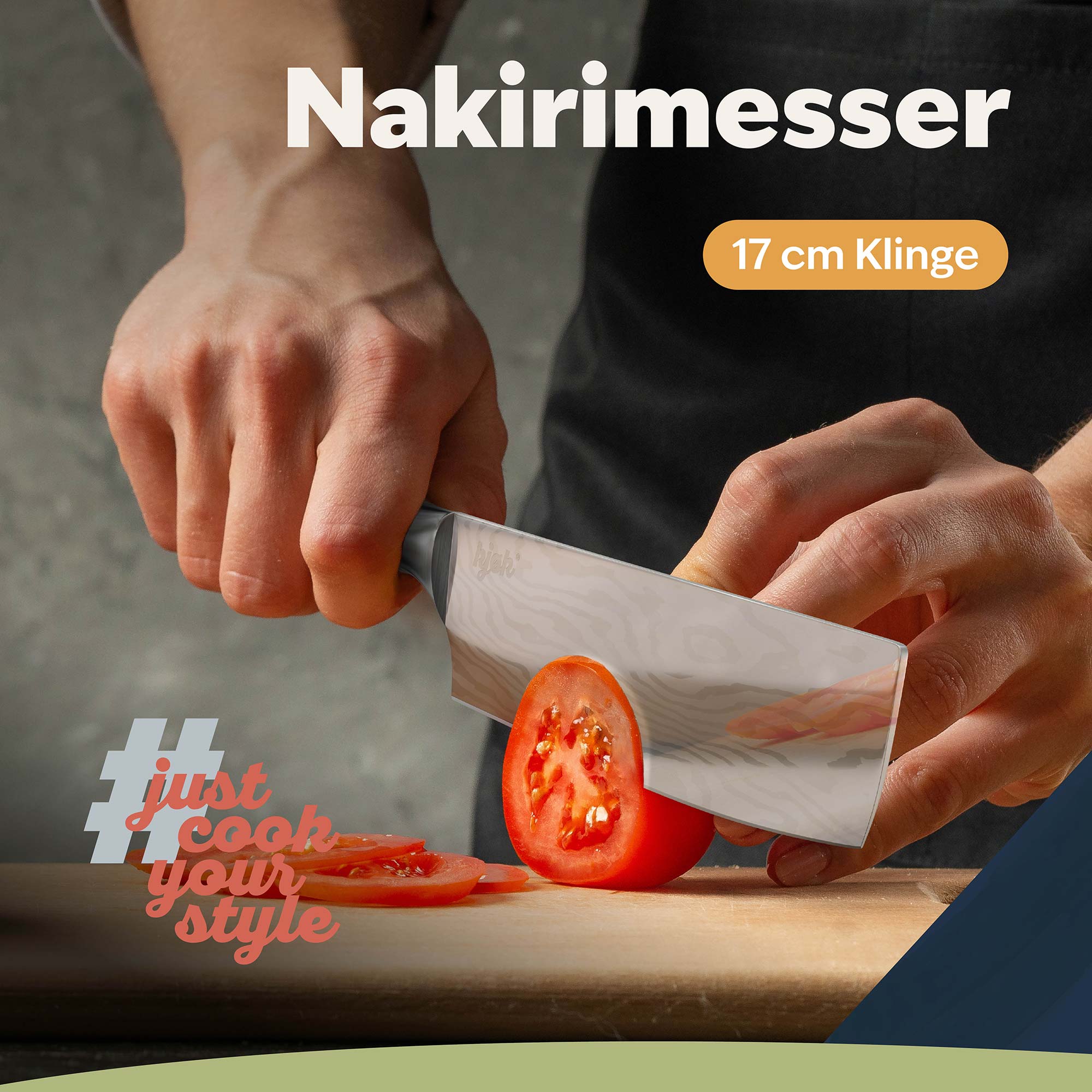 Nakirimesser mit 17 cm Klinge schneidet Tomate in feine Scheiben