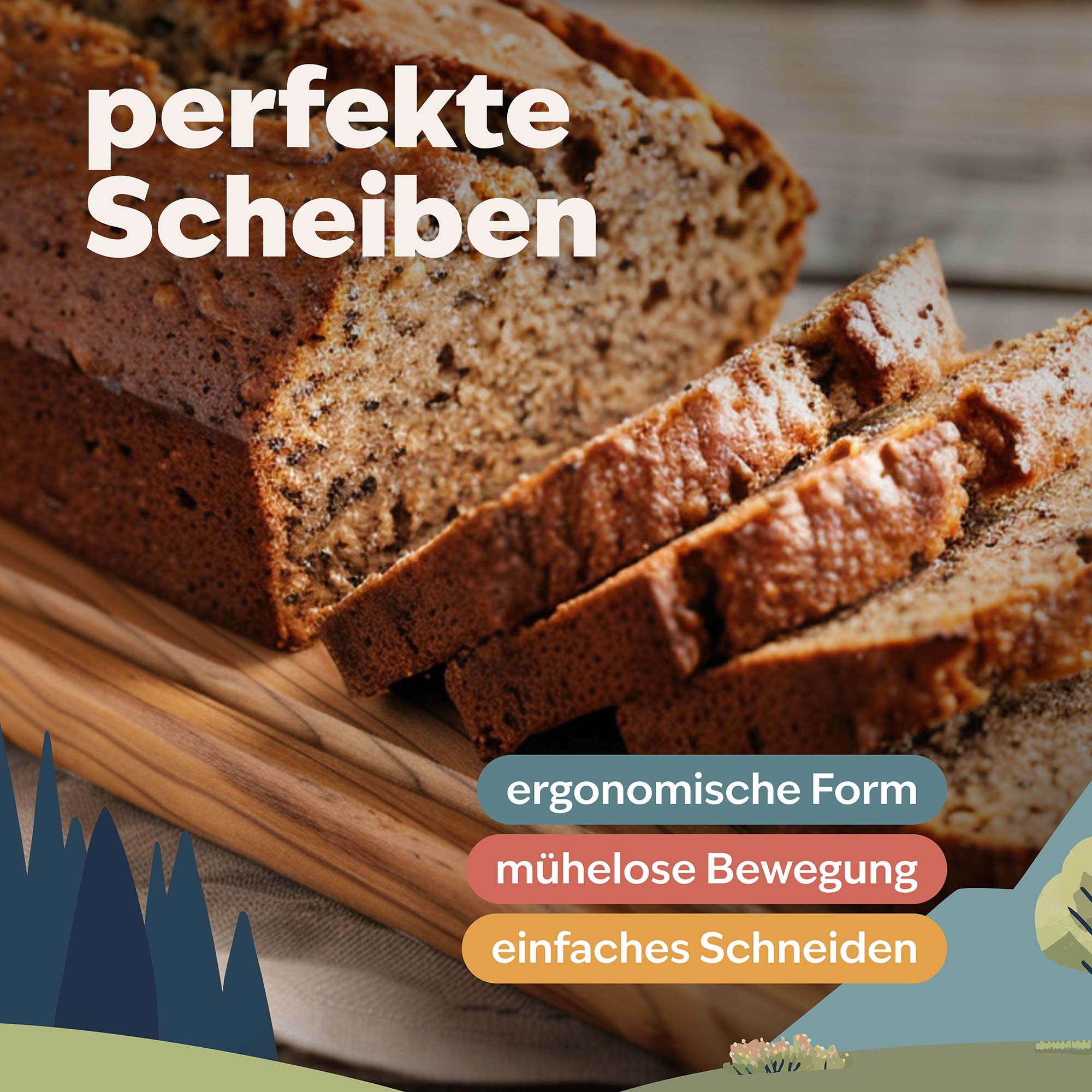 Saftiges Bananenbrot in gleichmäßige Scheiben geschnitten auf einem Holzbrett
