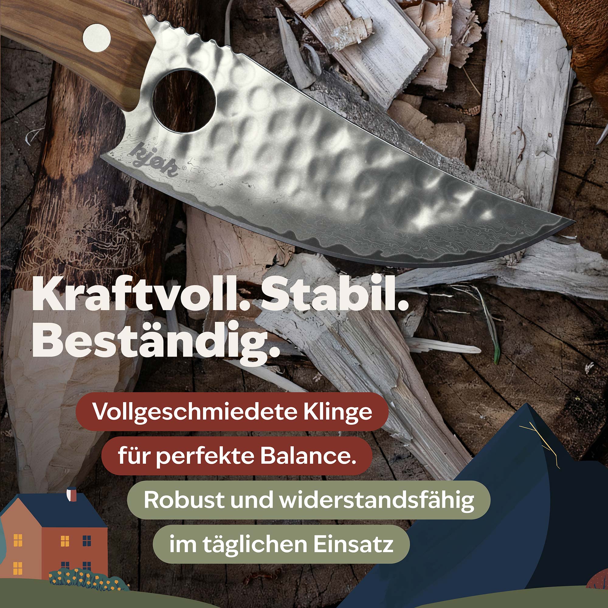 Robustes Damastmesser aus Vollstahl – präzise Balance, hohe Stabilität und perfekte Schneidleistung