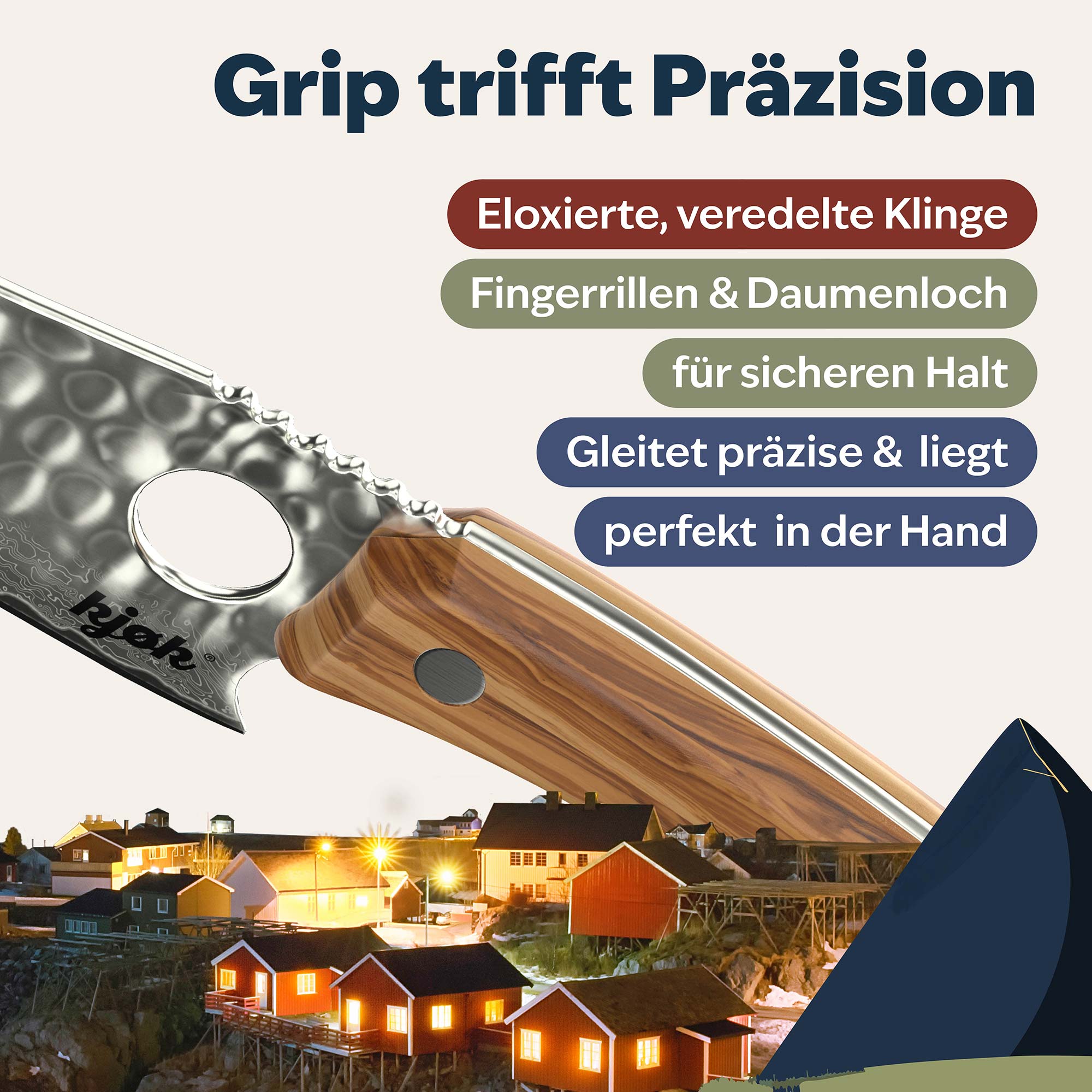 Damastmesser mit Daumenrille und Fingerloch – für sicheren Halt und präzise Führung beim Schneiden