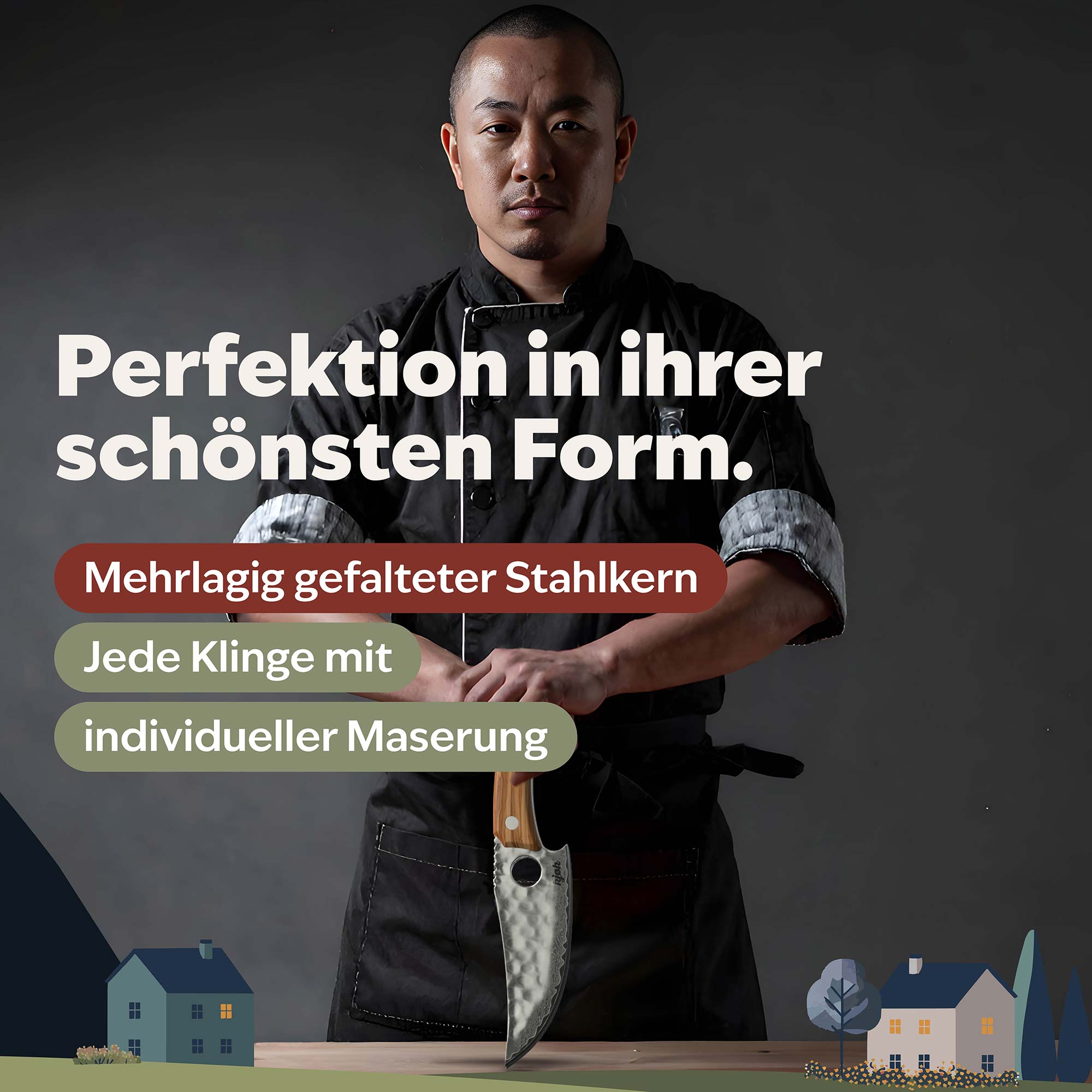 Von Hand geschmiedetes Damastmesser – jede Klinge ein Unikat mit individueller Maserung