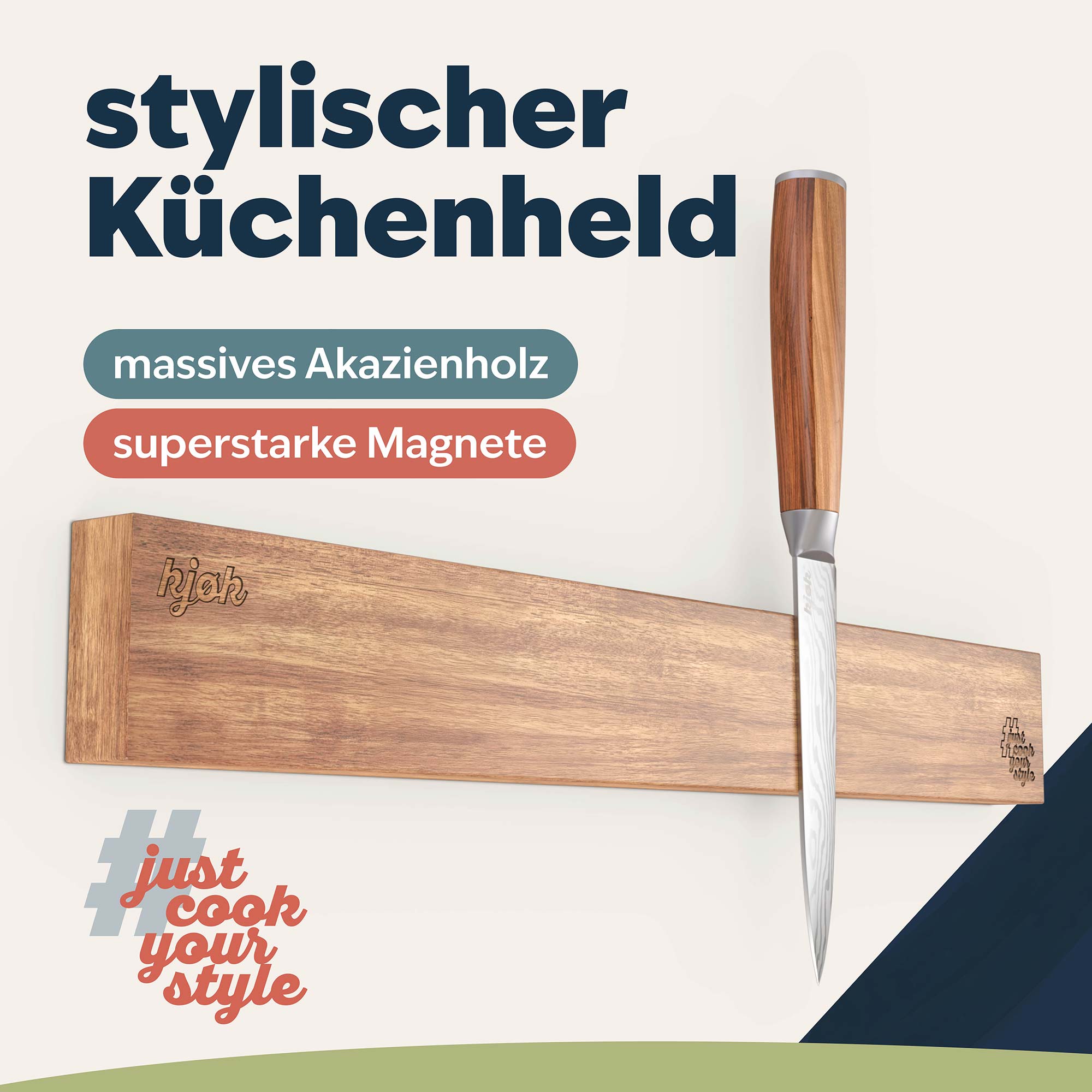 kjøk Messerleiste aus massivem Akazienholz mit superstarken Magneten – stylischer Küchenhelfer für sichere Messeraufbewahrung mit