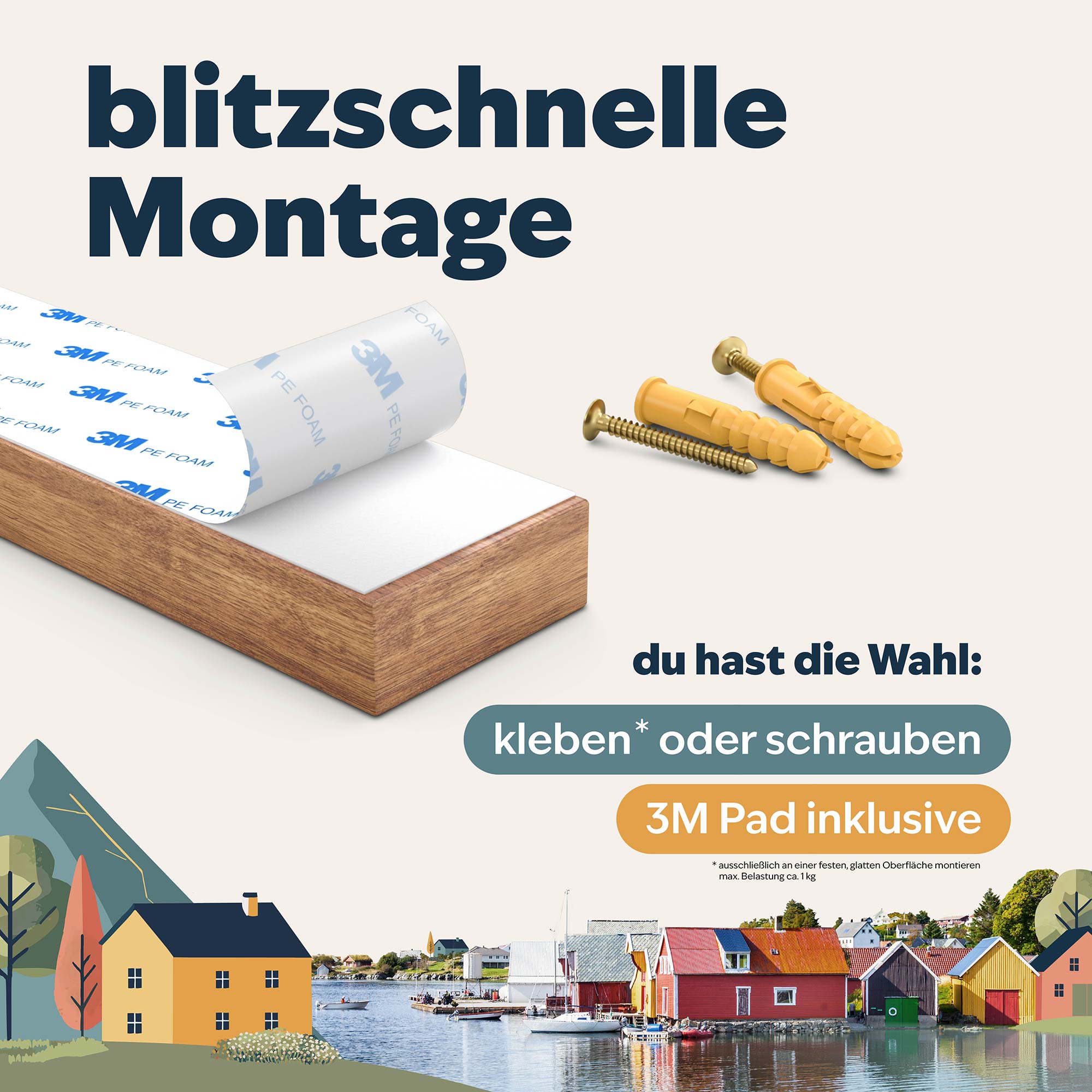 kjøk Magnetleiste mit 3M-Klebepad und Schraubenset – flexible Wandmontage für Messerleisten ohne Bohren oder mit Dübel