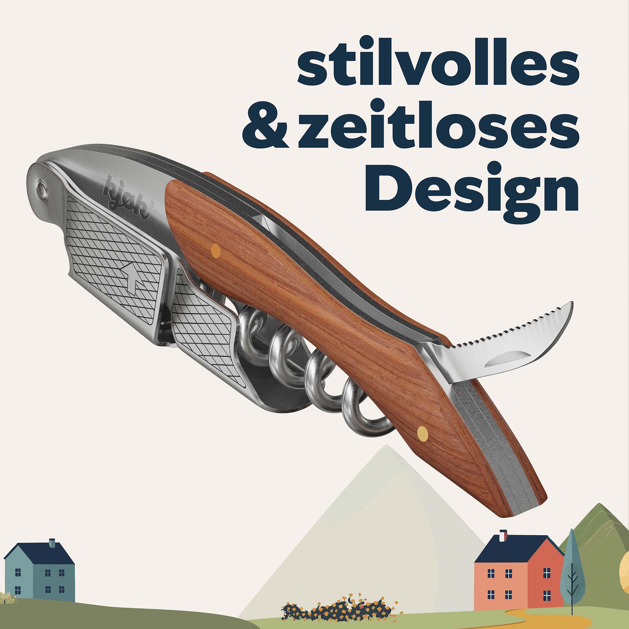 Detailaufnahme Folienschneider Kellnermesser mit Holzgriff