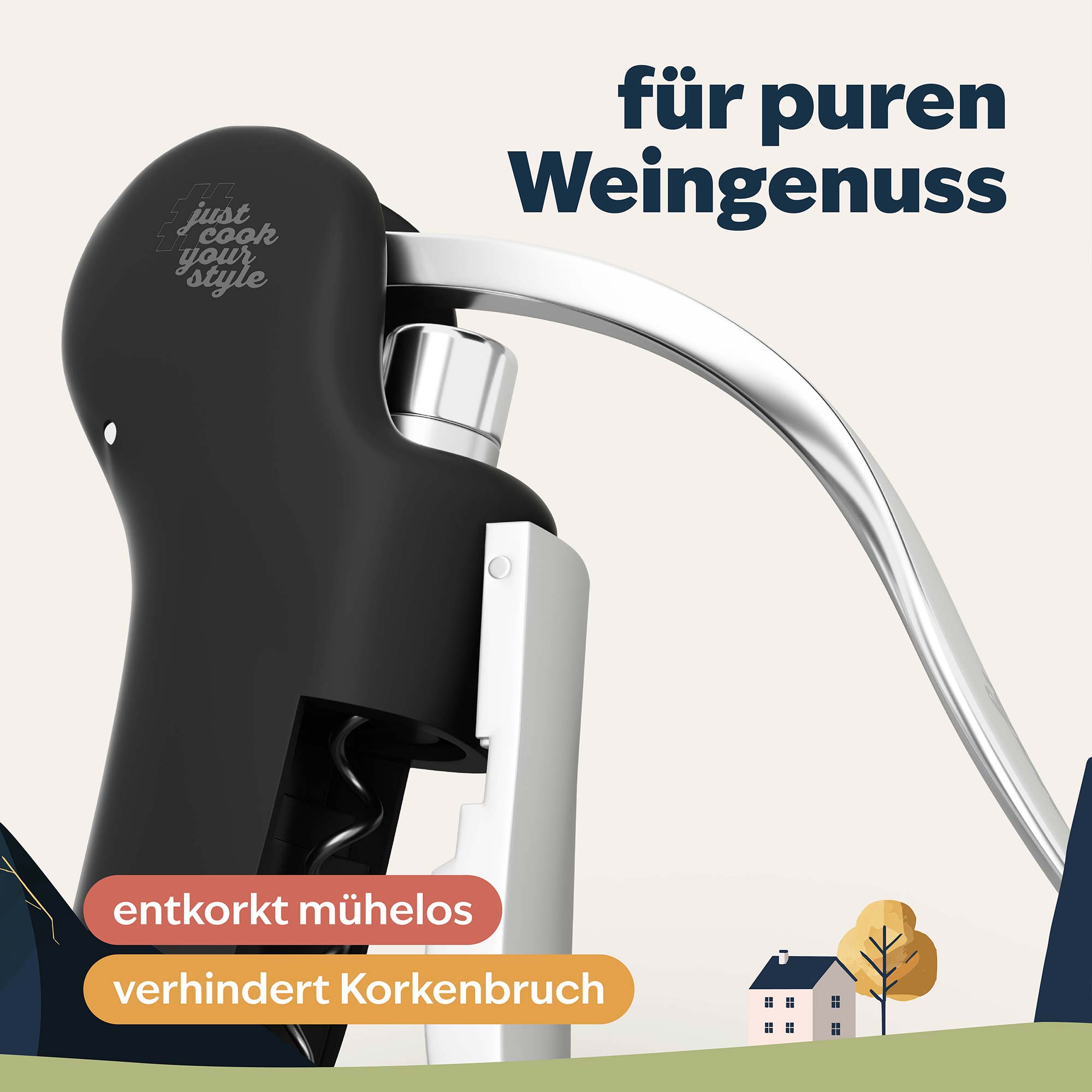 der Korkenzieher entkorkt mühelos ohne Korkenbruch