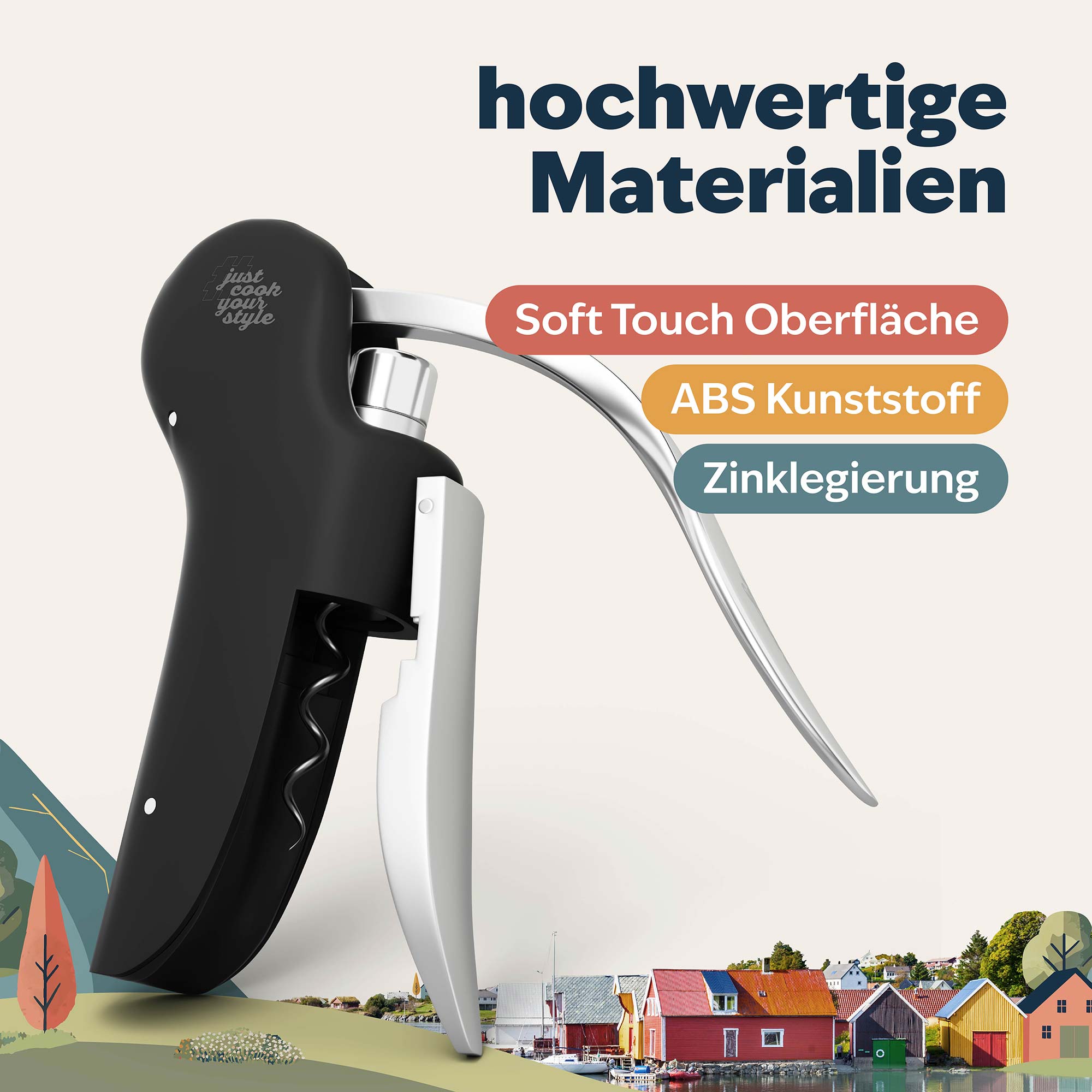 Korkenzieher aus hochwertigen Materialien mit Soft-Touch Oberfläche