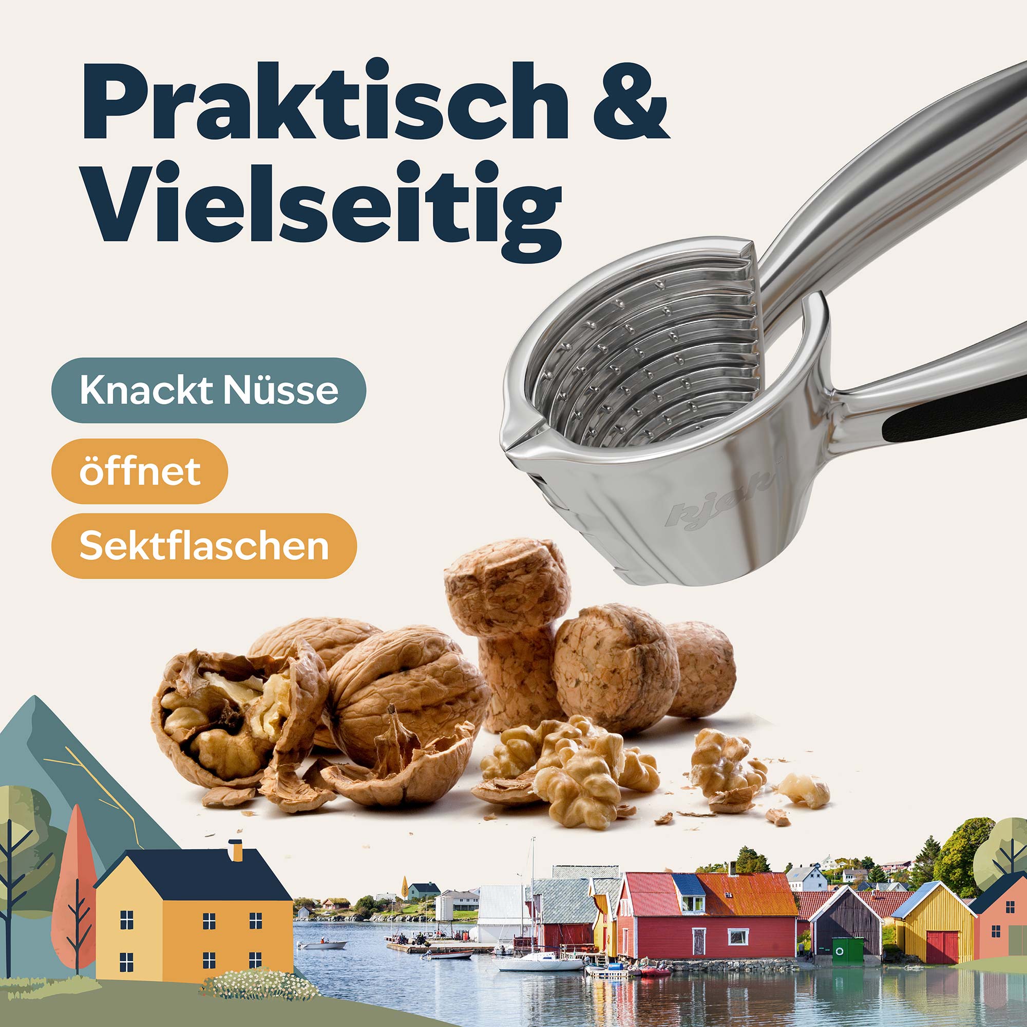 Robuster Nussknacker für verschiedene Nussarten öffnet auch Sektflaschen