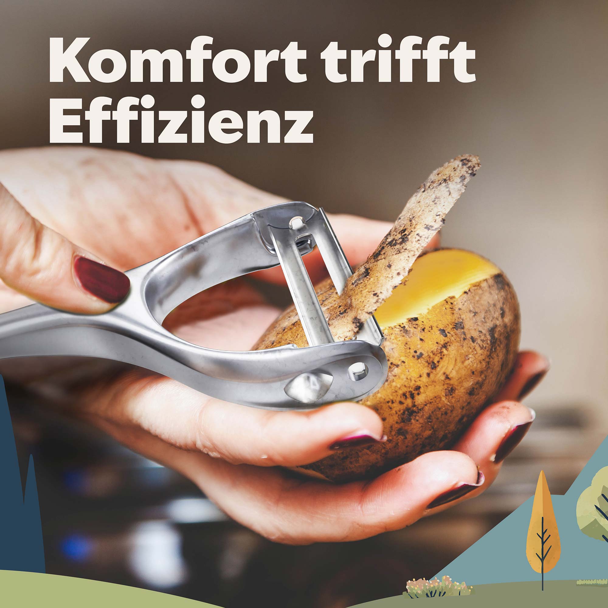 Sparschäler schält Kartoffel, komfortabel