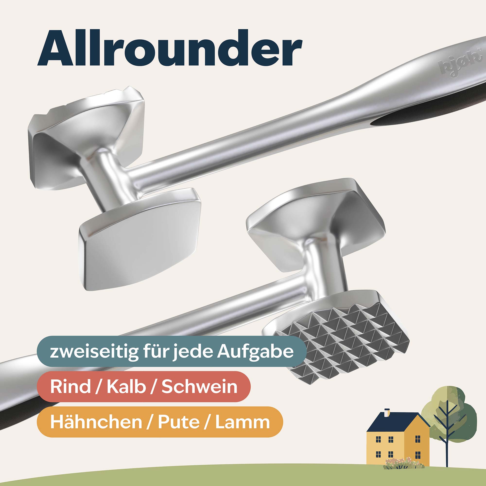 Zwei Fleischklopfer einmal von jeder Klopfseite