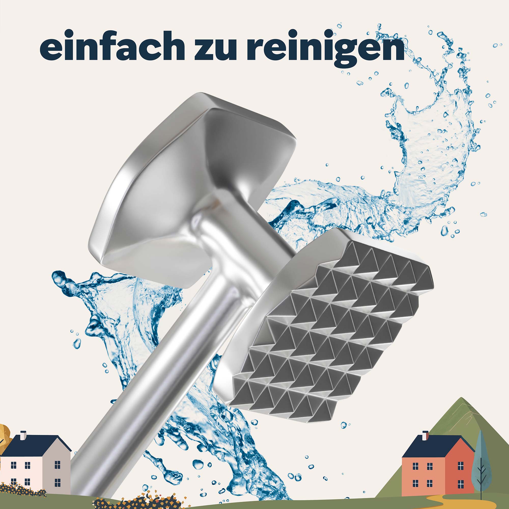 Nahaufnahme Klopfseite von Fleischklopfer im Hintergrund Wasser