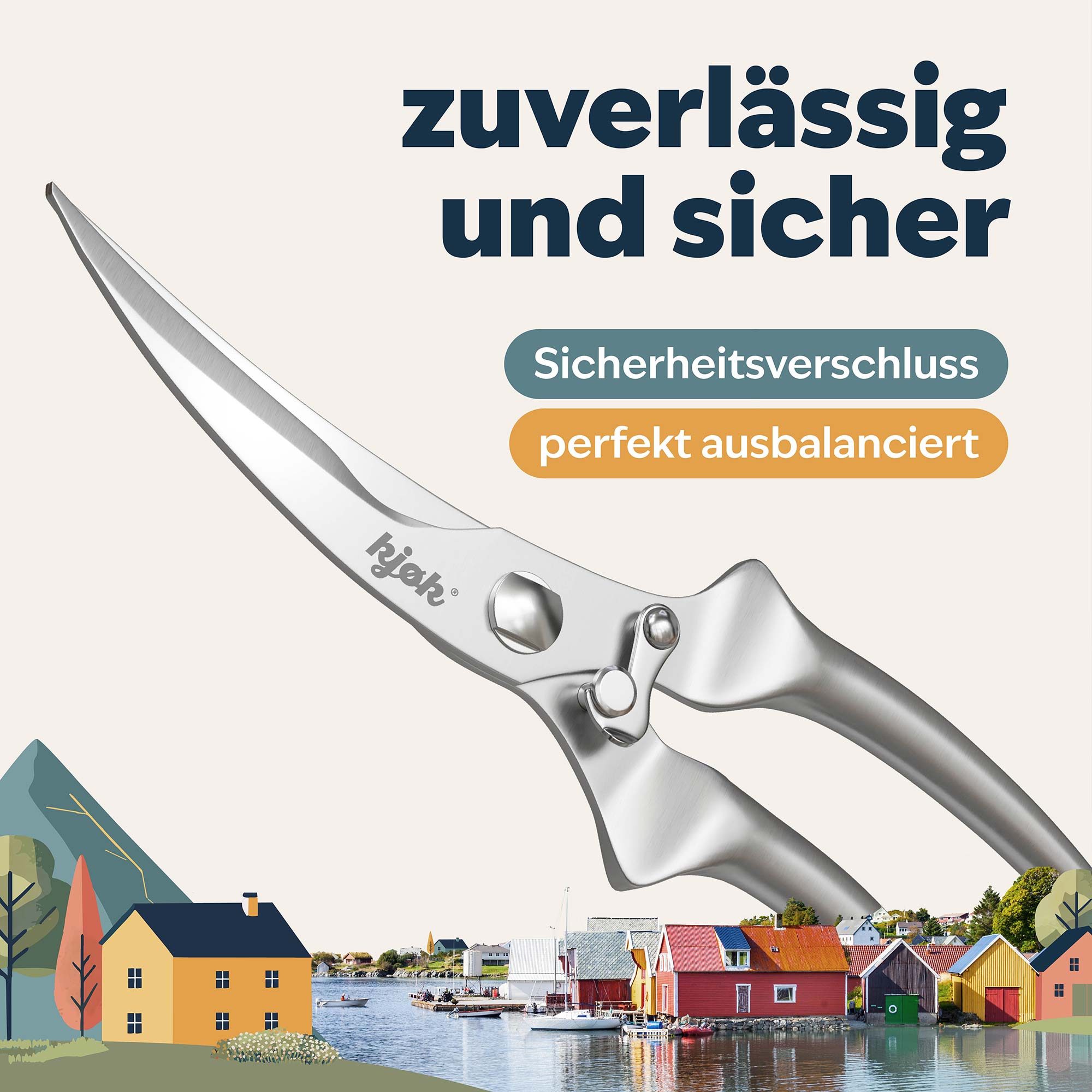 Geschlossene Geflügelschere mit aktiviertem Sicherheitsverschluss