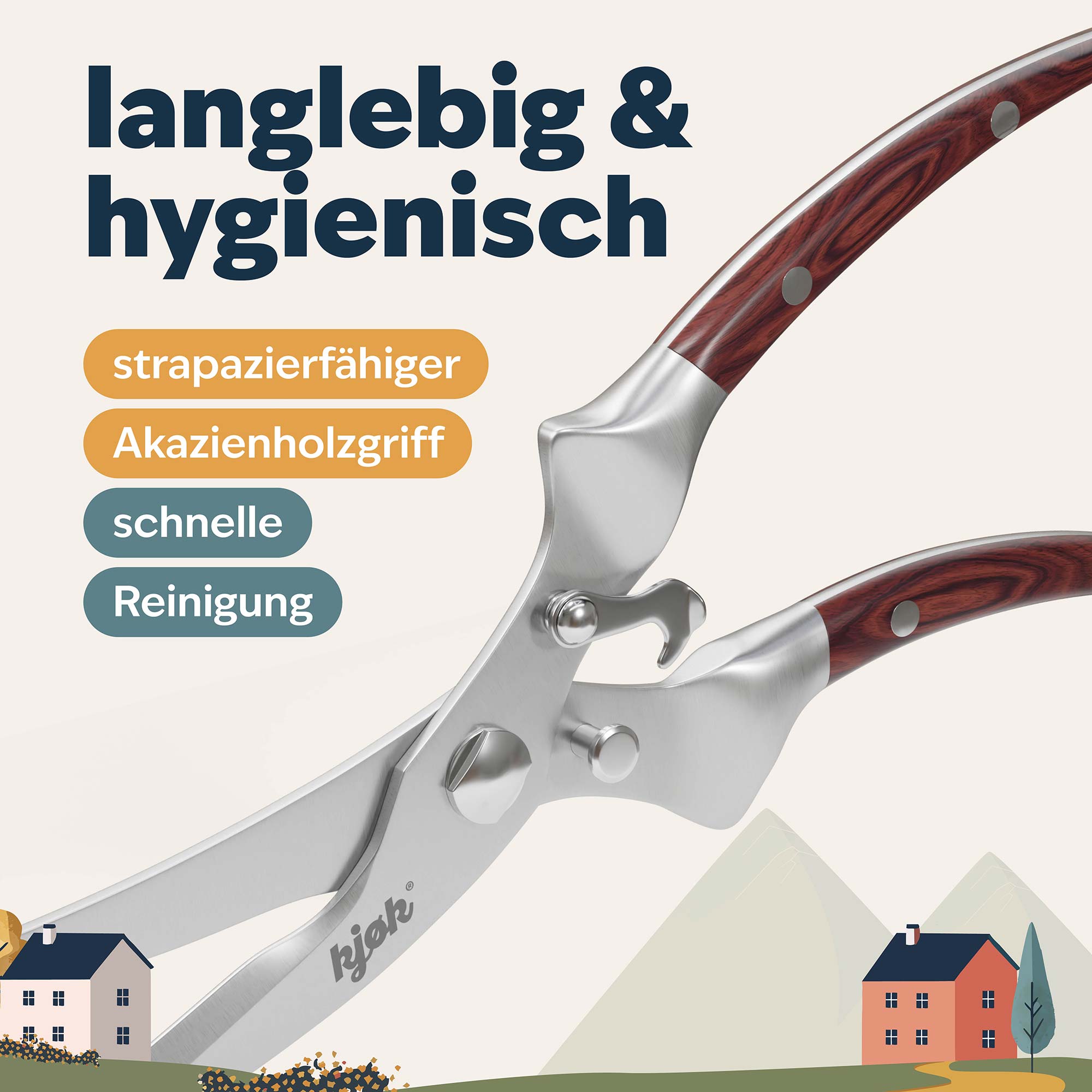 Nahaufnahme Holzgriff und Material Geflügelschere