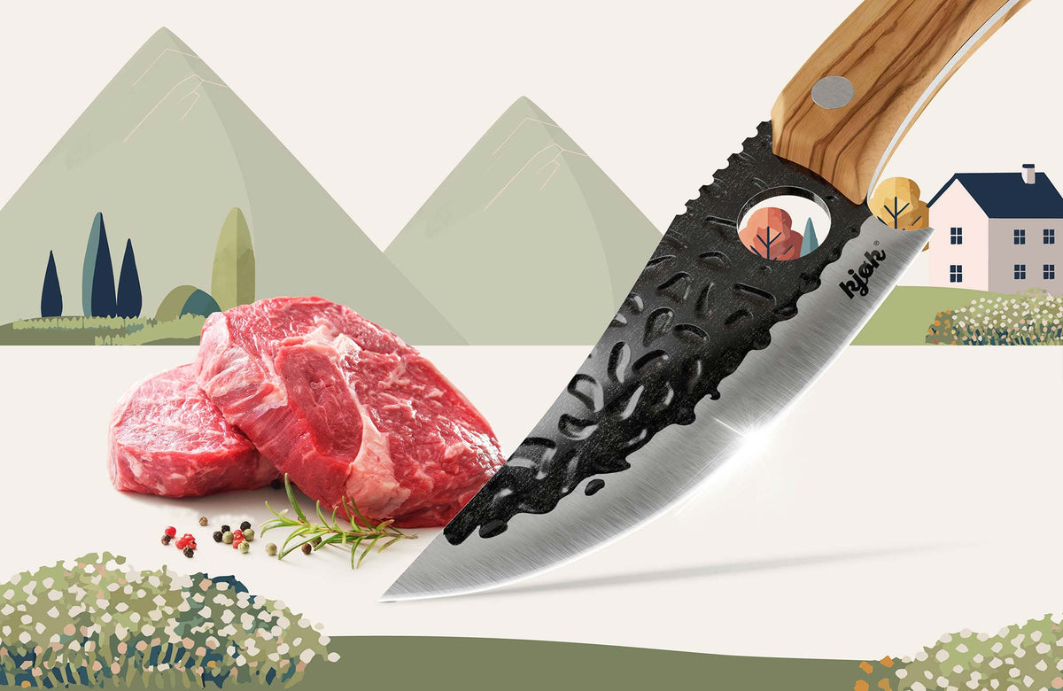 Scharfes Grillmesser mit rohem Fleisch