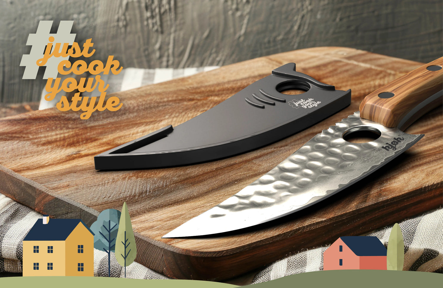 Damastmesser mit passender Schutzhülle – langlebiges Küchenmesser mit Olivenholzgriff, perfekt für Aufbewahrung und Transport