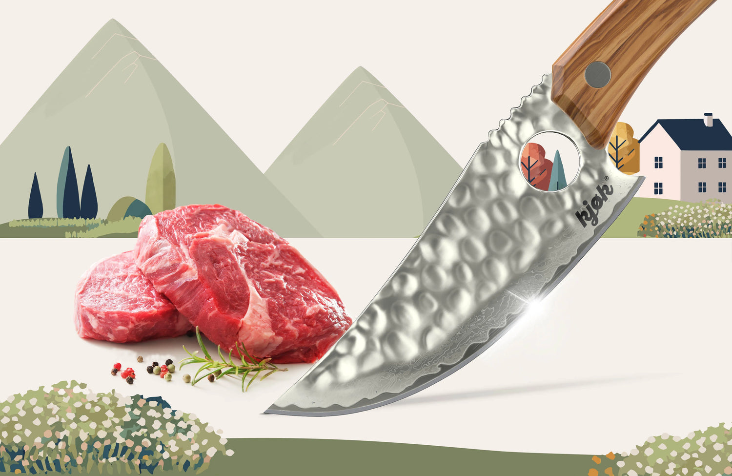 Antihaft-Damastklinge mit feiner Struktur – verhindert Anhaften von Lebensmitteln und sorgt für müheloses Schneiden