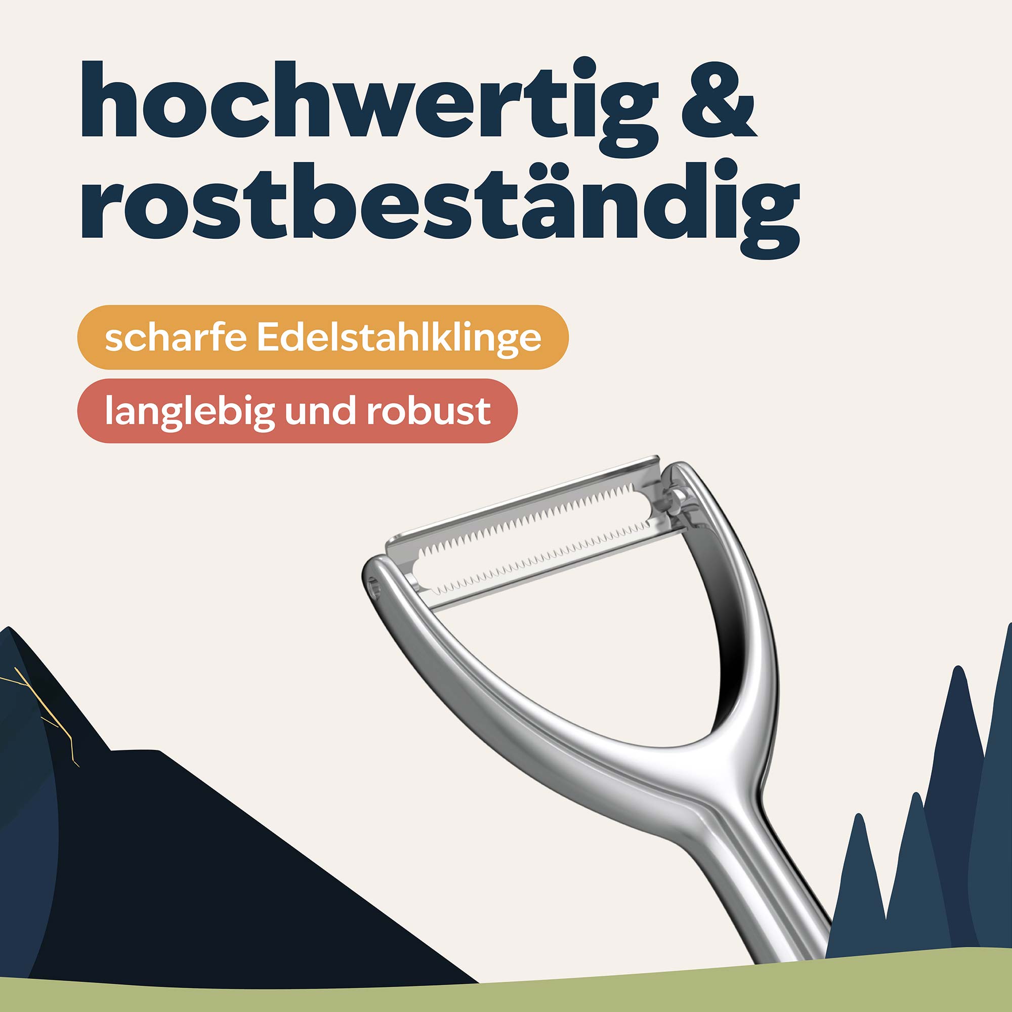 Der hochwertige Sparschäler von kjøk mit scharfer Edelstahlklinge – rostfrei, langlebig und ideal für deine Küche