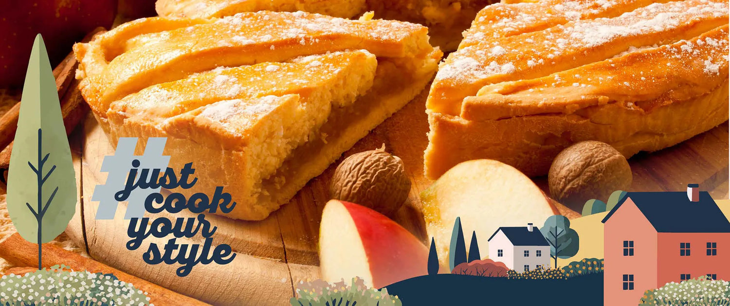 Hausgemachter Apfelkuchen mit Muskat und Zimt und Äpfeln – hyggeliges Herbstrezept mit der kjøk Muskatnussmühle.