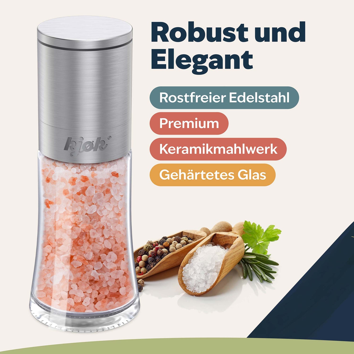 Salz und Pfeffermühle Edelstahl mit Glasbehälter