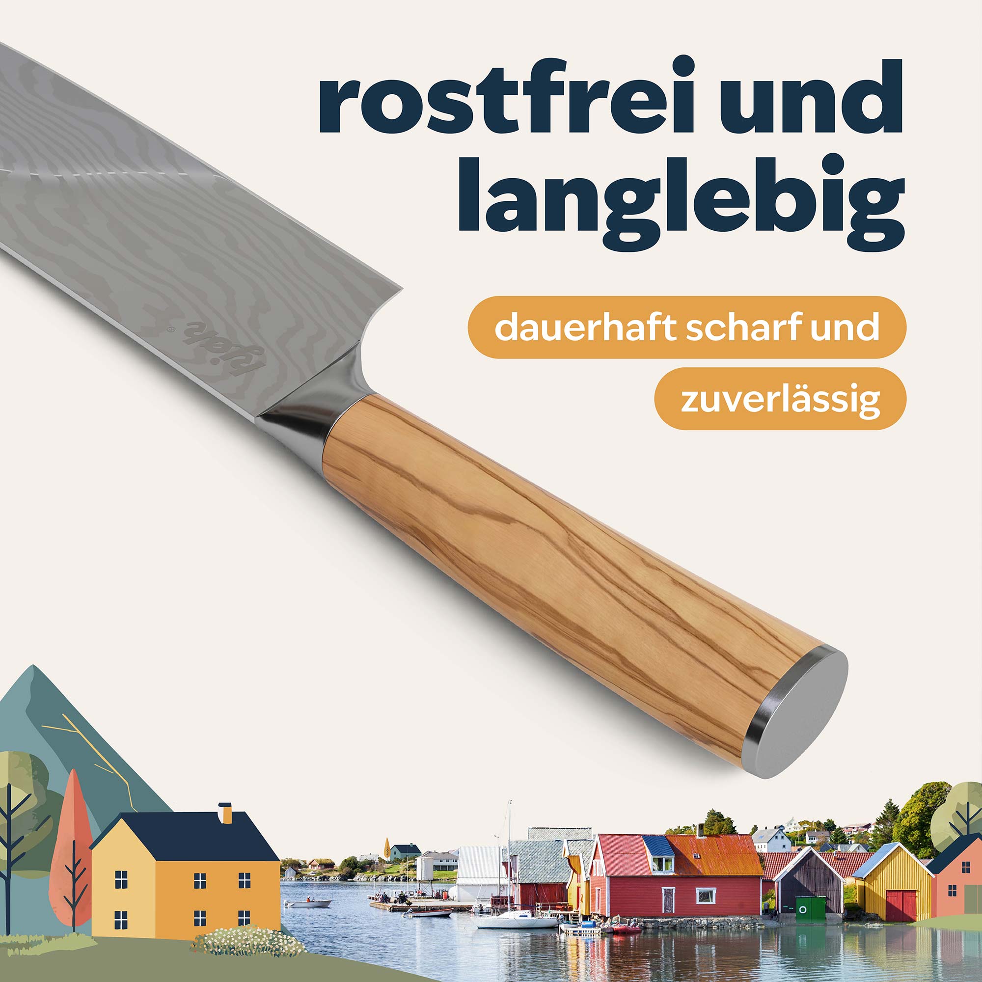 Olivenholzgriff des Küchenmessers 