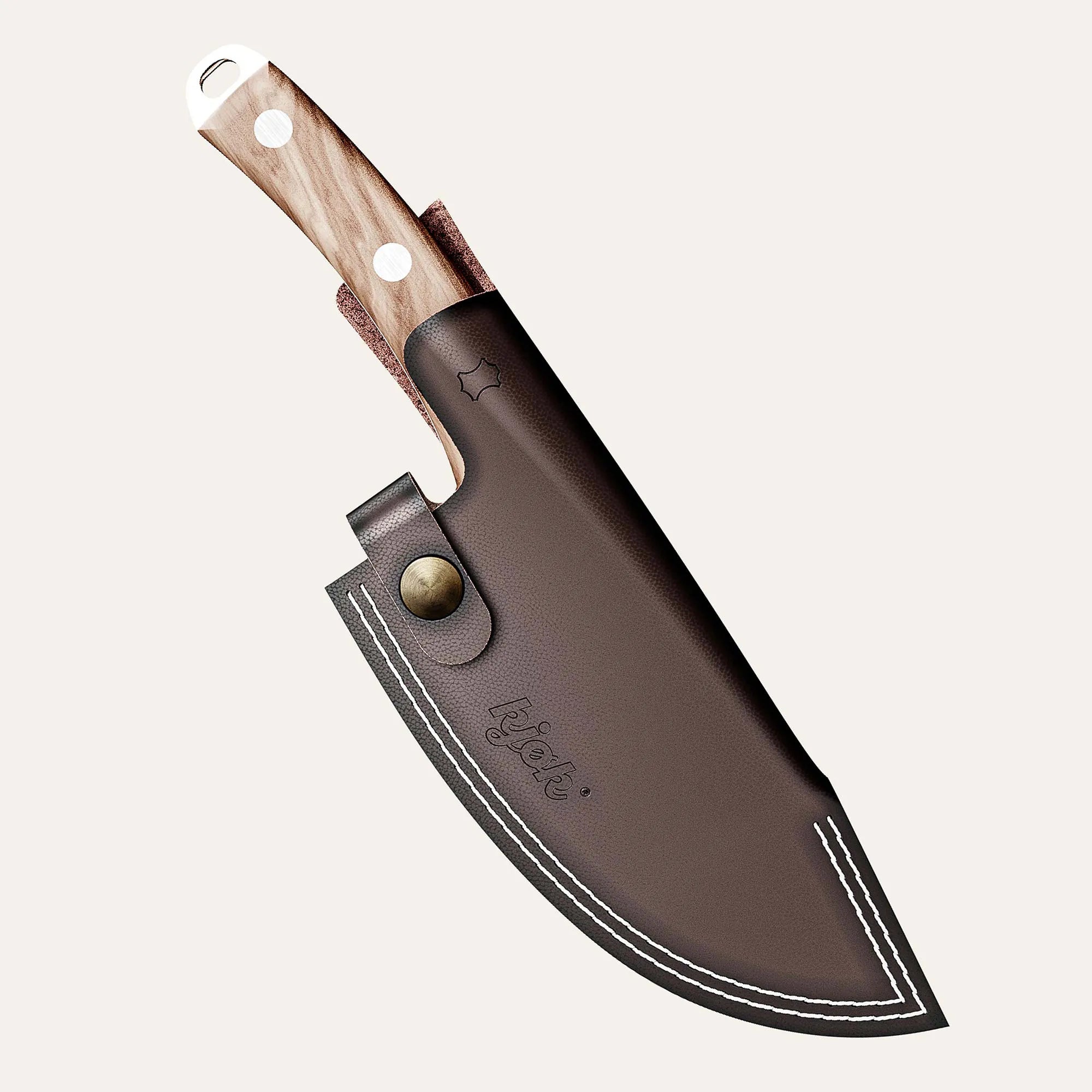 Messer Lederetui aus braunem Rindsleder mit Edelstahl Gürtelclip für Outdoormesser