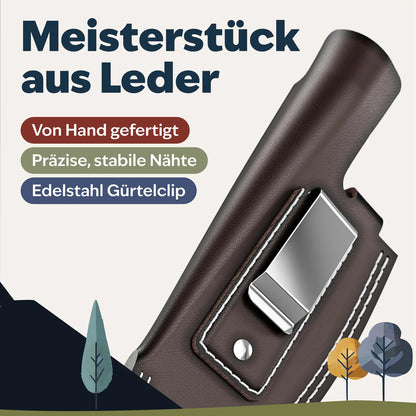 Leder Messeretui am Gürtel getragen bei Outdoor-Aktivitäten
