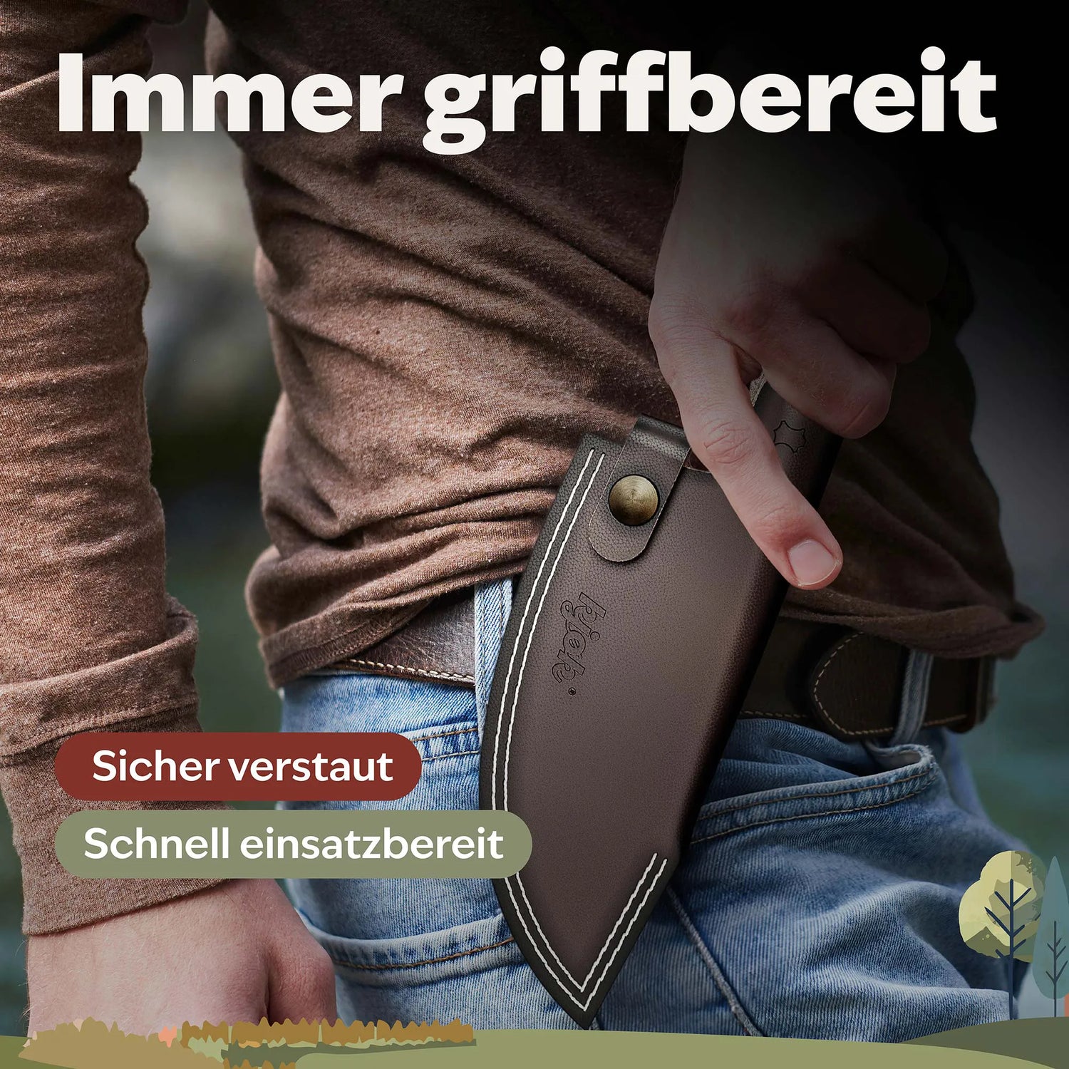 Handgefertigtes Messer Lederetui mit präzisen Nähten aus robustem Rindsleder