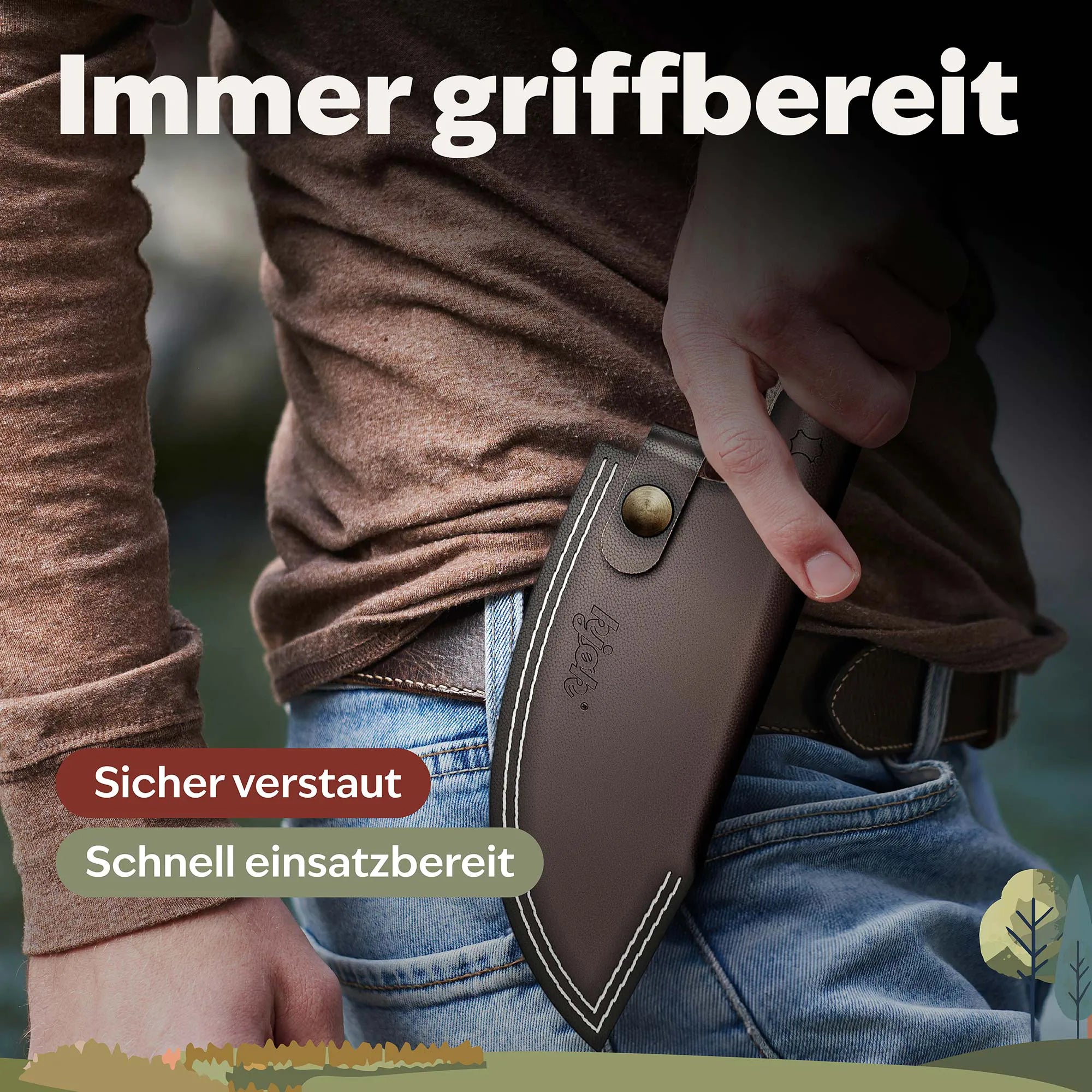 Handgefertigtes Messer Lederetui mit präzisen Nähten aus robustem Rindsleder