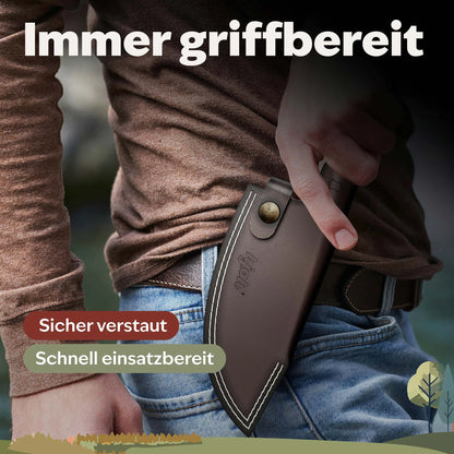 Handgefertigtes Messer Lederetui mit präzisen Nähten aus robustem Rindsleder