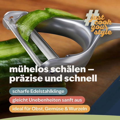 Edelstahl-Sparschäler-Set von kjøk mit scharfer Klinge – präzises und müheloses Schälen von Obst, Gemüse und Wurzeln