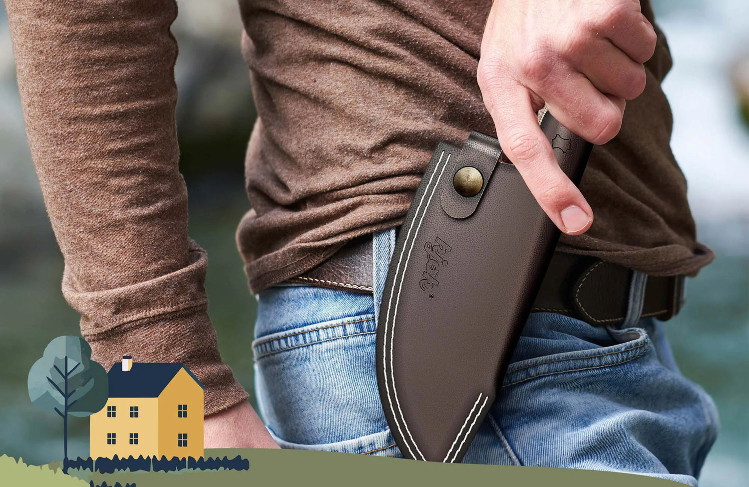 Messer Lederetui im Outdoor-Einsatz beim Kochen am Feuer