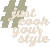 Slogan #justcookyourstyle in grün und beige 